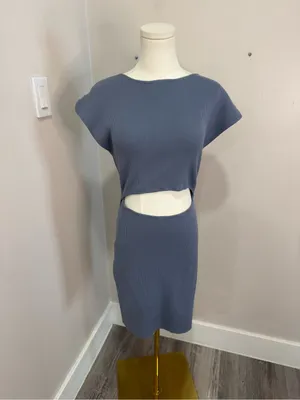 Aritzia Wilfred Free Cut-Out Knit Mini Dress in Dune‎ Blue Size Large thumbnail 2