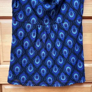 VTG Y2K Womens Blue Peacock Feather Sheer Mesh Babydoll Tank Top Size Small Boho thumbnail 5