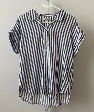 Alexander Jordan Relaxed Coastal Clean Office Siren Striped Button Top S Blue thumbnail 1