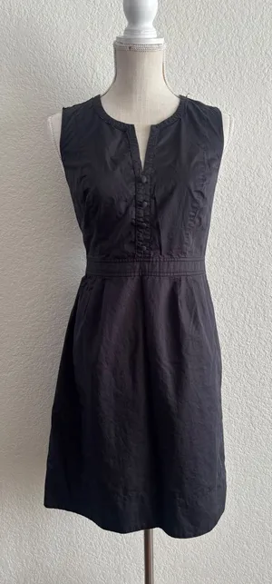 Ann Taylor LOFT Dress 4 Black Sleeveless‎ Cotton V-Neck A-Line Side Zip thumbnail 1