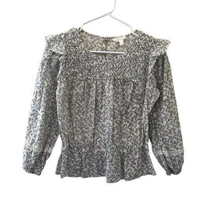 LC Lauren Conrad floral prairie lace women's blouse long sleeved boho frills thumbnail 1