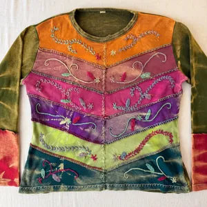Boho Patchwork Embroidered Tie Dye Top Women's Small Multiple thumbnail 4