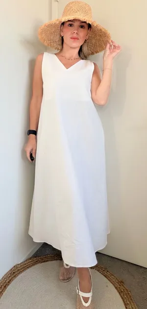 Almina Concept Sleeveless V-Neck Maxi Dress in White thumbnail 1
