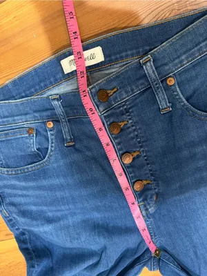Madewell Cali Demi Boot Button Fly Jeans Blue Denim Raw Frayed Hem Size 31 thumbnail 7