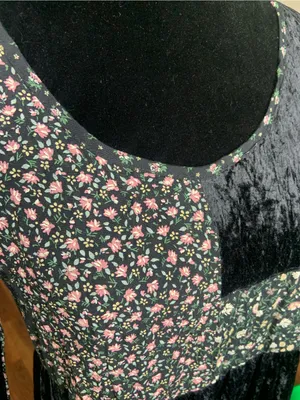 VTG Judy’s Black Velvet Patchwork Whimsigoth 90s Long Sleeve Maxi Dress Dark Rom thumbnail 6