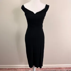 Reformation Black Sweetheart Off Shoulder Smocked Back Midi Dress Womens US 6 thumbnail 2