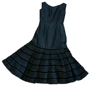 1950s Style Black Velvet Trim Tiered Cocktail Dress Red Tulle Unbranded Small thumbnail 3