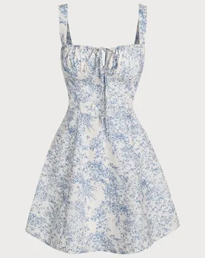 Rihoas Blue Floral Ruched Slip Corset Mini Dress thumbnail 6