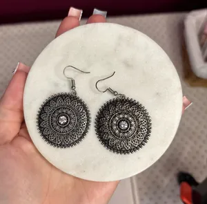 Boho rough circular earrings Silver thumbnail 1