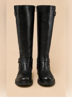 Billini Kaylen Riding Boots in Black, an edgy, knee-high moto/biker boot size 9 thumbnail 4