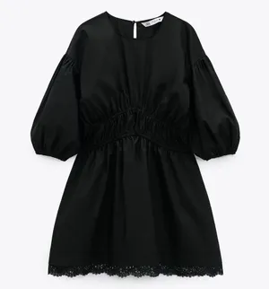 Zara Mini DRESS W/ MATCHING LACE TRIM BALOON SLEEVES Black Size XS NEW thumbnail 12