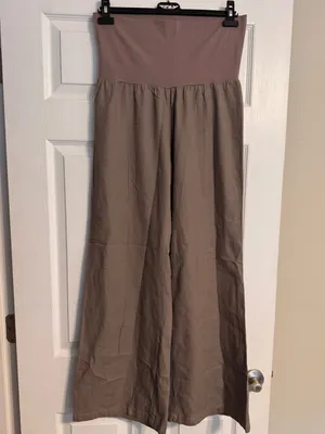 Just Living Brown Taupe Wide-Leg High Stretch Knit Linen Blend Pants Size Medium thumbnail 2