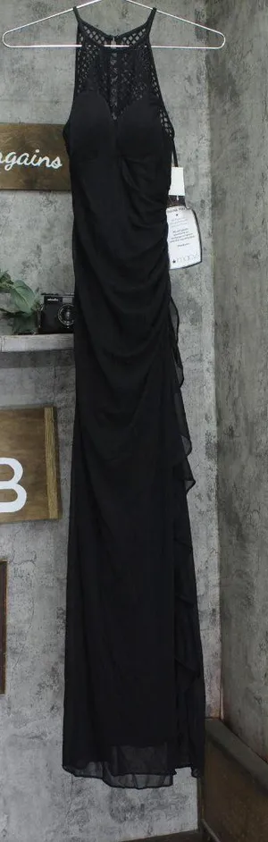 Blondie Nites Juniors Crochet Knit Ruched Gown Dress 56318 Black 3 thumbnail 1