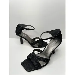 Franco Sarto‎ Sandals Size 8.5 Black Leather Ankle Strap Square Toe Dress Heels thumbnail 4