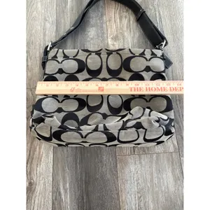 Vintage y2k Coach Signature Large C Carly Hobo Bag Black Grey Canvas Leather thumbnail 2