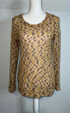 Open Back Brown Yellow Knit Sweater M Size M thumbnail 1