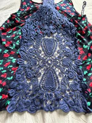 Free People Blue Izzy Lace Crochet Racerback Floral Cropped‎ Tank thumbnail 8