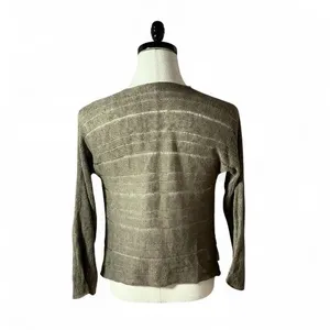 Earthy Sheer Pointelle Knit Layering Cardigan Women M Brown Single Button thumbnail 4