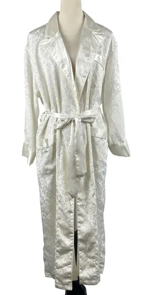 Rare‎ Vintage 90's Victoria's Secret Ivory Floral Satin Long Robe Womens Small thumbnail 1