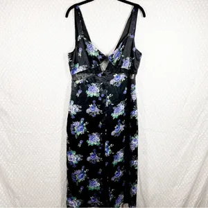Revolve WeWoreWhat Cottagecore Black Blue Floral Satin Lace Midi Slip‎ Dress thumbnail 2