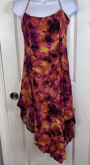 Song of Style S Abstract Watercolor Cowl Neck Handkerchief Hem Slip Dress Revolv thumbnail 1