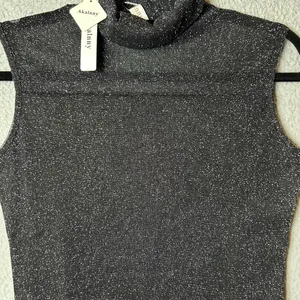 Akalnny Top Womens‎ Large Black Sleeveless Glitter Mesh Slim Fit Tank Party NEW thumbnail 2