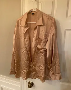 SheIn Satin Nude Button Down thumbnail 3