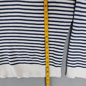 Sezane Leontine Sweater Women M Ecru Navy Striped Cotton Shoulder Button Knit thumbnail 8