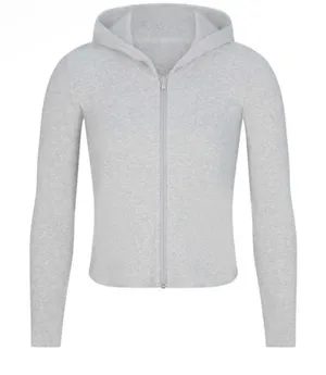 Skims cotton rib zip up hoodie Color light heather gray thumbnail 1