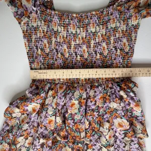 Entro Floral Smocked Tiered Mini Dress Romper Medium Cottage Boho Festival Flowy thumbnail 14