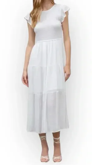 Blu Pepper Women's Smocked Ruffle Sleeve Tiered Midi Dress White Size M thumbnail 1