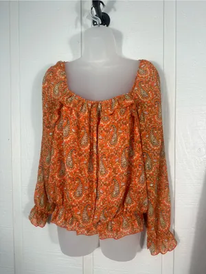 DR2 Orange Geometric Print Top Size Medium EUC thumbnail 2