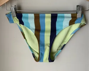 Aerie Ribbed Stripe Bikini Bottoms Small Blue Green Multicolor Swim Bottom thumbnail 1