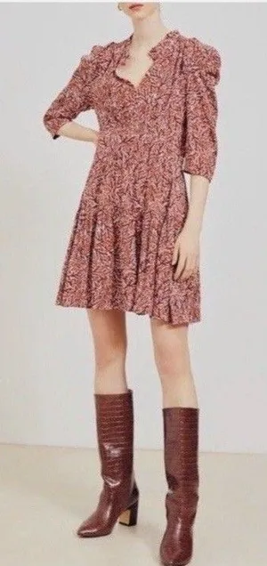 SUNCOO Paris Cesaria Dress Rust Floral Tiered Ruffle Mini Size T1 S thumbnail 1