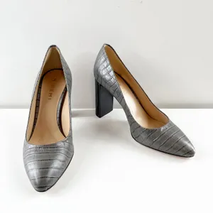 M. Gemi The Lustro Croco Heels Pumps Almond Toe Gray 36.5 thumbnail 10