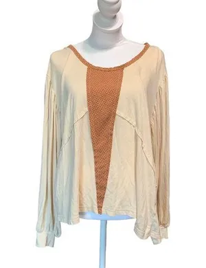 POL women's oversized small blouse, cream and brown thumbnail 1