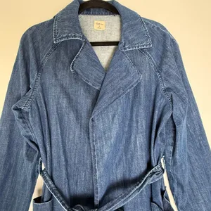 Gap 1969 Womens Medium Wash Denim Trench Coat Belted Frayed Hem Size M Y2K thumbnail 2