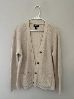Lands End Drifter Womens L Petite 14-16 Beige Cotton V Neck Cardigan thumbnail 3