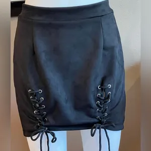 Faux Suede High Waist Lace Up A-Line Mini Skirt Size Large thumbnail 3