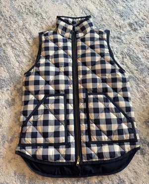 J.Crew Factory Quilted Gingham Puffer Vest in Navy thumbnail 1