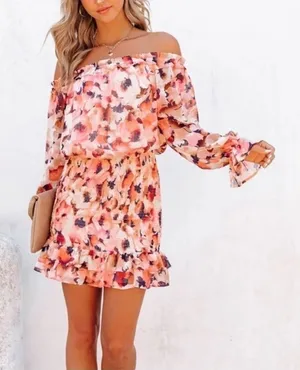 New Vici Floral Smocked Off the Shoulder Dress XS thumbnail 1