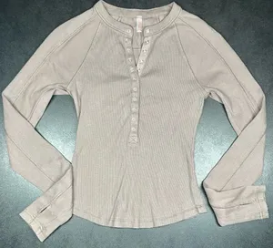 FP Movement by Free People Taupe Snap Henley Long Sleeve Top thumbnail 1