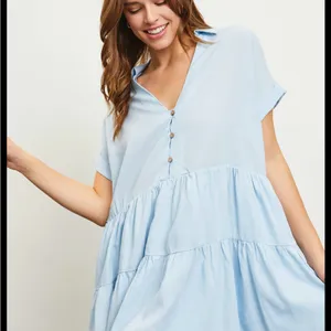 Mustard Seed Sky Blue Tiered Mini Dress thumbnail 3