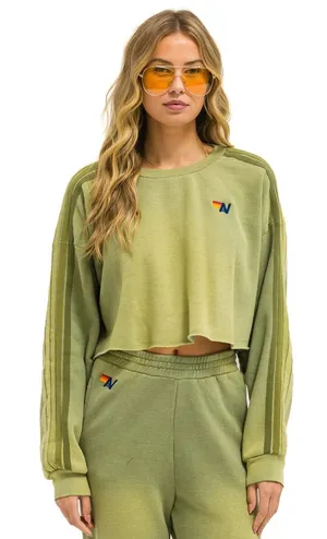 Aviator Nation Classic Stripe Cropped CREW Sweatshirt RELAXED NWT Large thumbnail 1