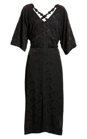 Ganni Size 38 Viscose Jacquard Midi Black Dress thumbnail 1