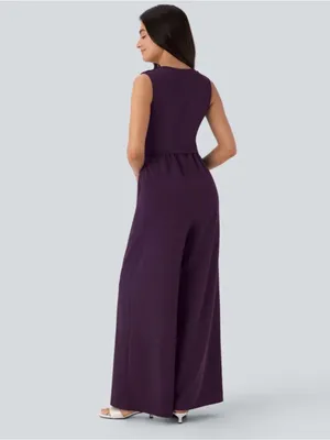 HALARA Sleeveless V-Neck Wide-Leg Jumpsuit in Plum NWT thumbnail 2