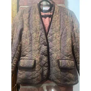 Vintage 80s Paisley Quilted Jacket Velvet Trim Dark Academia M thumbnail 5