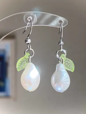 Handmade unique baroque pearl & leaf  dangle earrings🌿 thumbnail 2