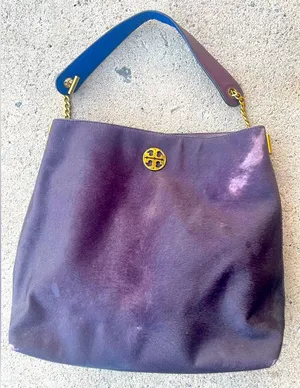 Tory Burch Calf Hair Shoulder Bag Colorblock Purple Green thumbnail 1