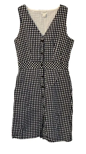 J. Crew Factory V Neck Button Front Navy Gingham Sleeveless Dress 0‎ Lined thumbnail 1
